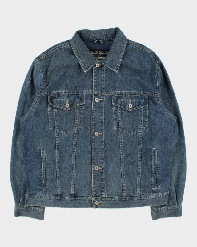 Vintage 1990s Eddie Bauer Medium Wash Denim Trucker Jacket - XL made by Eddie Bauer