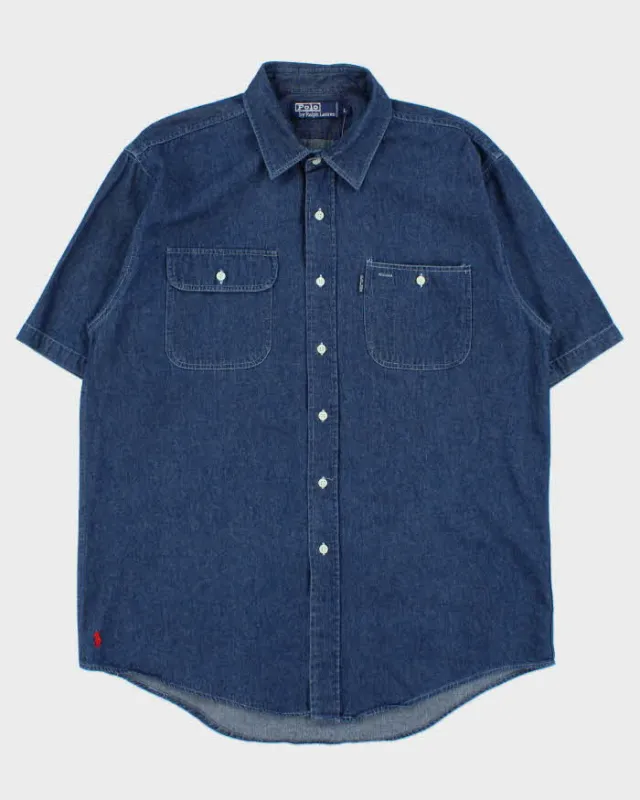 Vintage 1990s Polo Ralph Lauren Indigo Denim Short Sleeve Workwear Shirt - L sold by Rokit
