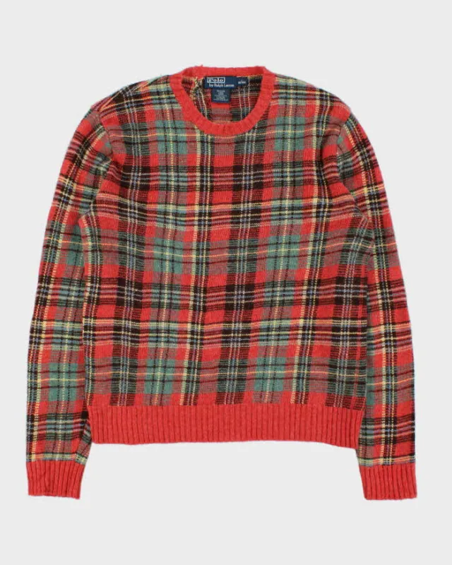 Vintage Y2K 00s Polo Ralph Lauren Tartan Wool & Camel Hair Crewneck Knit Jumper - L sold by Rokit