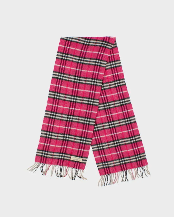 Vintage Y2K 00s Hot Pink Burberry Nova Check Lambswool Fringed Unisex Scarf sold by Rokit product image thumbnail 2