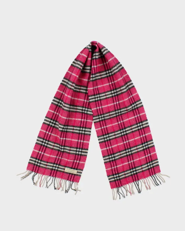 Vintage Y2K 00s Hot Pink Burberry Nova Check Lambswool Fringed Unisex Scarf sold by Rokit
