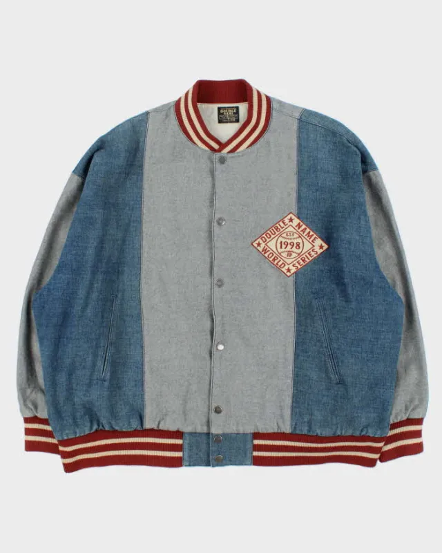 Vintage Y2K 00s Double Name Japan World Series Denim Varsity Baseball Jacket - XL sold by Rokit