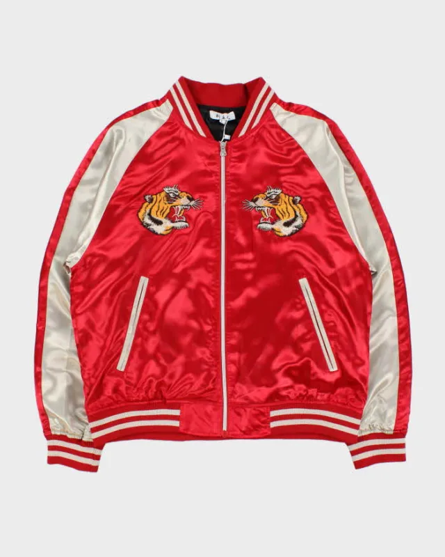 DSWT Vintage Y2K 00s Sukujan Japan Embroidered Satin Souvenir Varsity Jacket - L made by Rokit