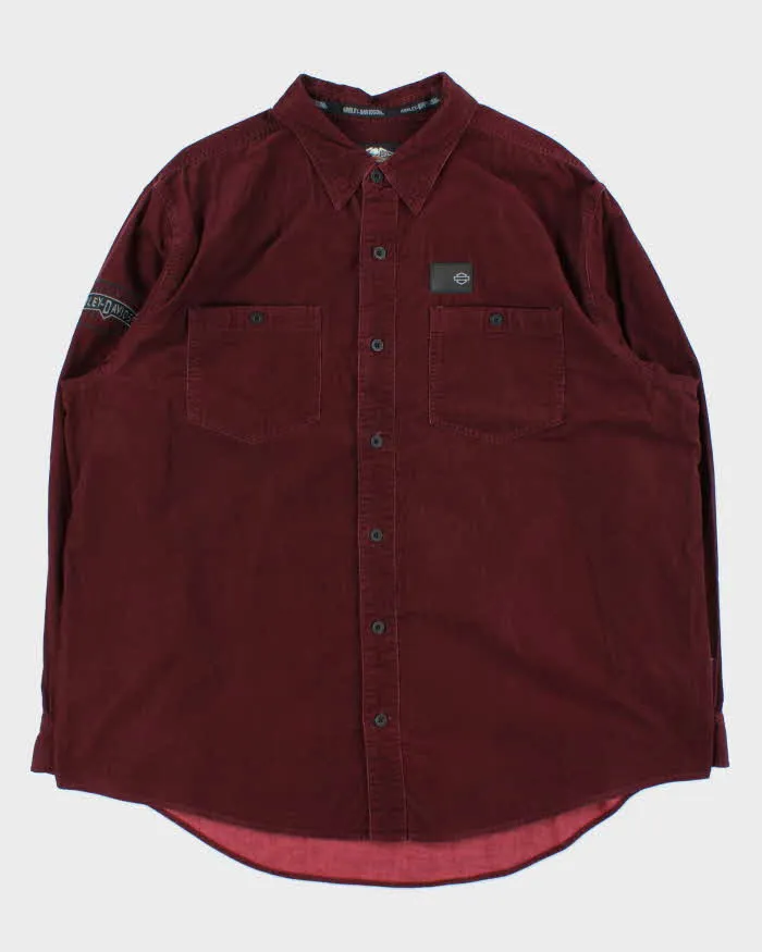 Vintage Harley Davidson Embroidered Spell-Out Long Sleeve Corduroy Shirt - XXL sold by Rokit
