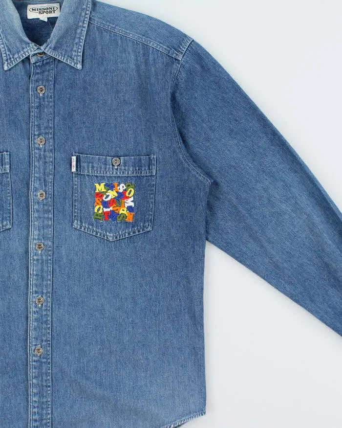 Vintage 1990s Missoni Sport Embroidered Long Sleeve Oversized Denim Shirt - S sold by Rokit product image thumbnail 3