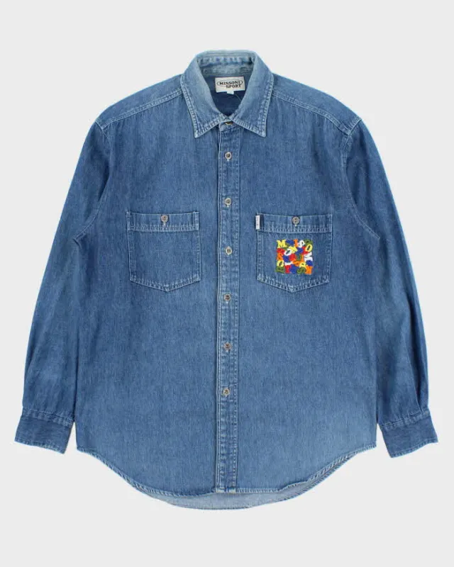 Vintage 1990s Missoni Sport Embroidered Long Sleeve Oversized Denim Shirt - S made by Missoni