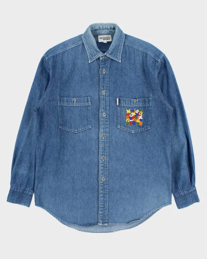 Vintage 1990s Missoni Sport Embroidered Long Sleeve Oversized Denim Shirt - S sold by Rokit
