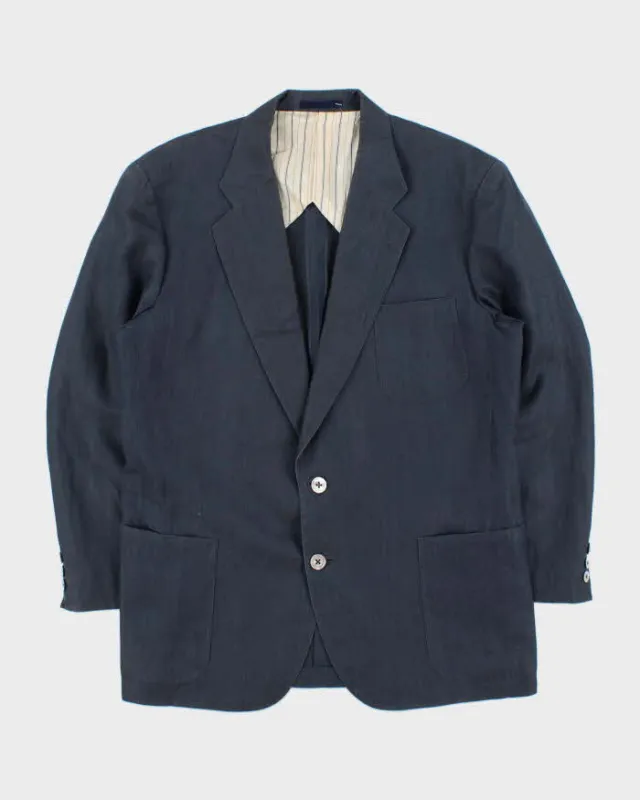 Vintage 1990s Burberry Japan Navy Linen Single Breasted Blazer - L made by Burberry