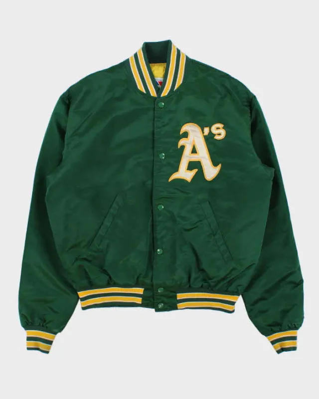 Vintage 1990s Starter Oakland Athletic's MLB Satin Varsity Bomber Jacket - L made by Starter
