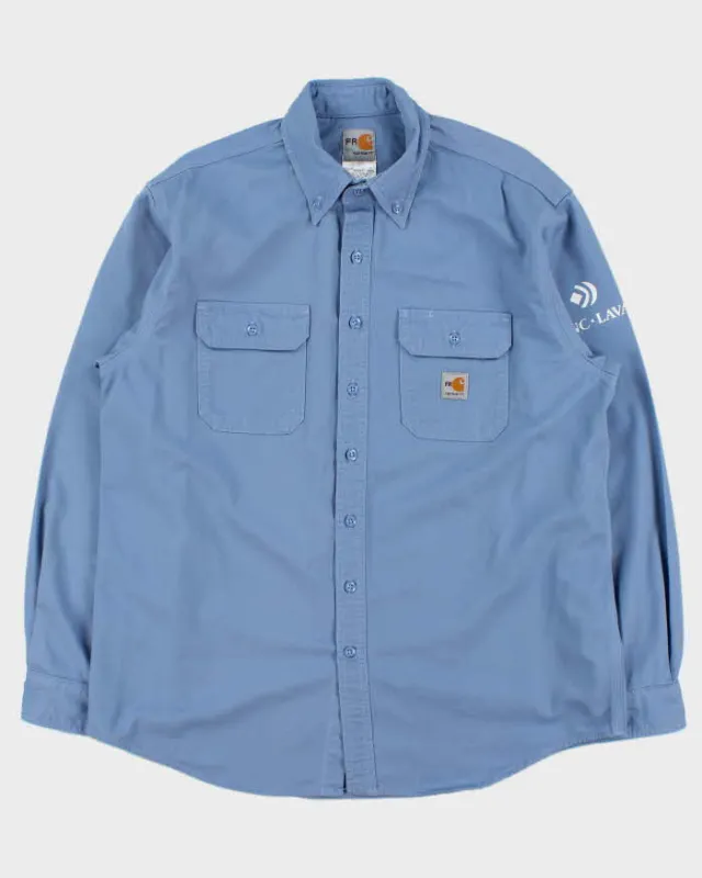 Vintage Carhartt FR Eggshell Blue Long Sleeve Workwear Shirt - L sold by Rokit