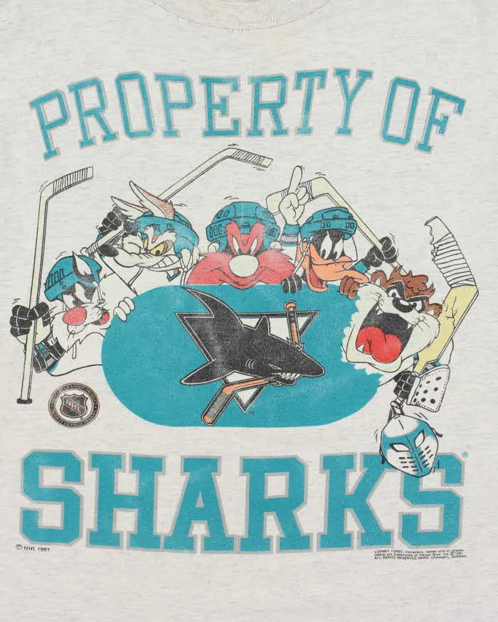 Vintage 1991 NHL x Looney Tunes San Jose Sharks Grey Marl Single Stitch Made In USA Crewneck T-Shirt - L sold by Rokit product image thumbnail 4