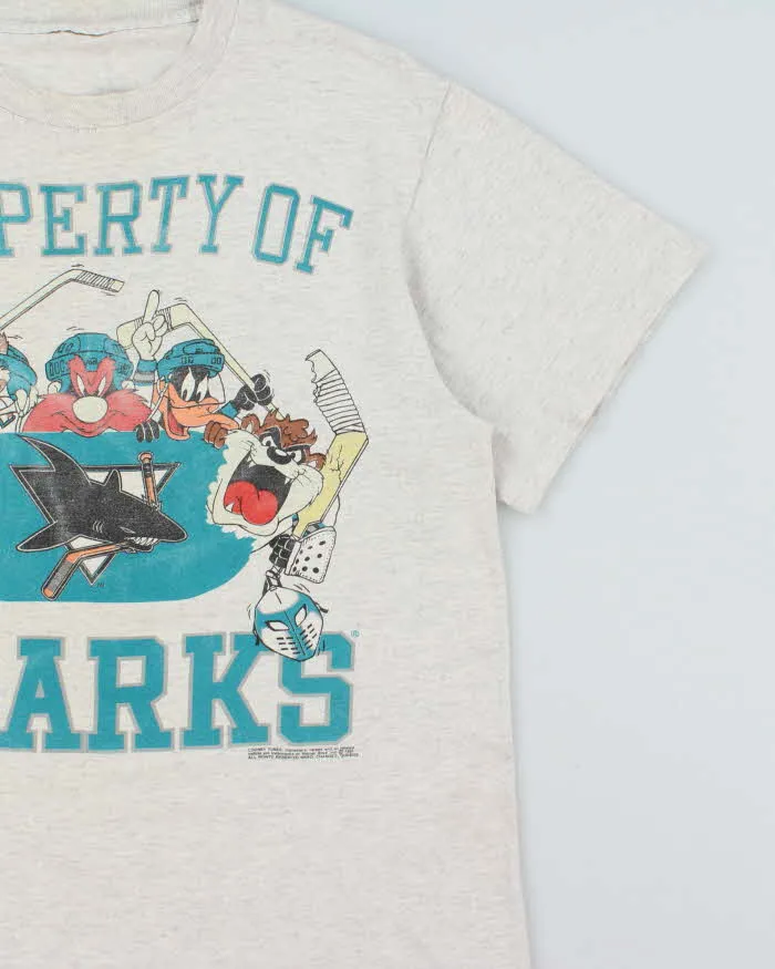 Vintage 1991 NHL x Looney Tunes San Jose Sharks Grey Marl Single Stitch Made In USA Crewneck T-Shirt - L sold by Rokit product image thumbnail 3
