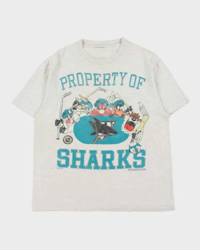 Vintage 1991 NHL x Looney Tunes San Jose Sharks Grey Marl Single Stitch Made In USA Crewneck T-Shirt - L made by NHL