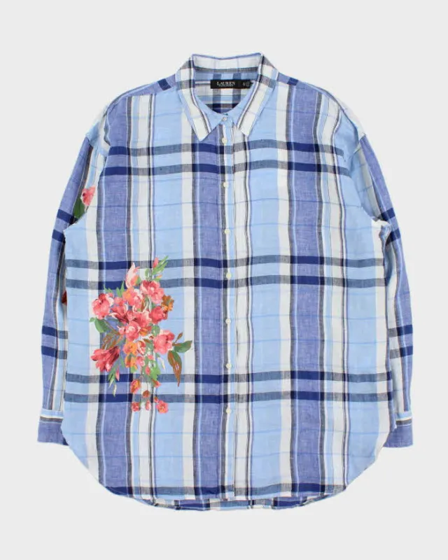 Vintage Lauren Ralph Lauren Plaid Floral Linen Long Sleeve Women's Shirt - XL made by Ralph Lauren