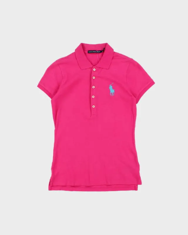 Vintage Y2K 00s Ralph Lauren Sport Hot Pink Large Pony Women's Short Sleeve Polo Shirt - S sold by Rokit