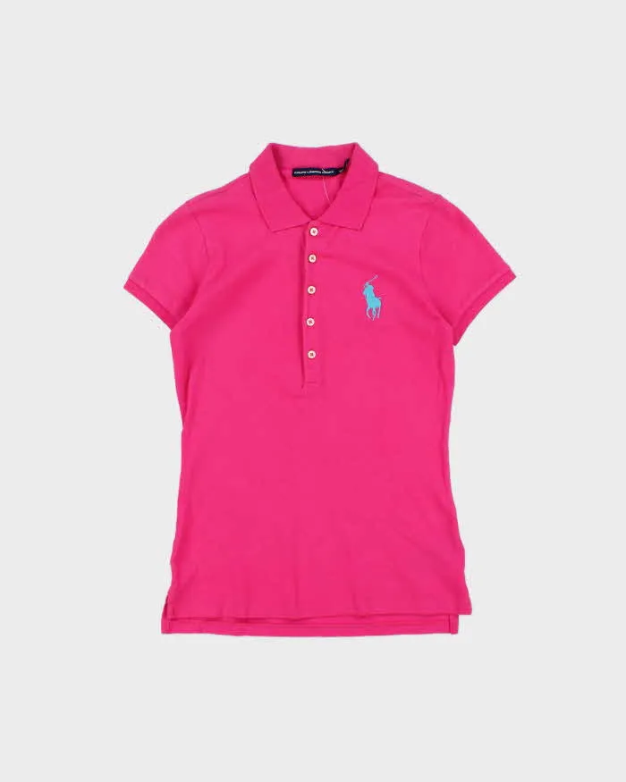 Vintage Y2K 00s Ralph Lauren Sport Hot Pink Large Pony Women's Short Sleeve Polo Shirt - S sold by Rokit