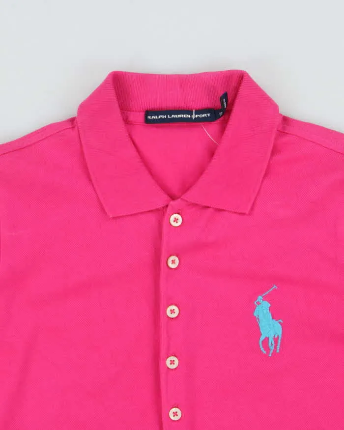 Vintage Y2K 00s Ralph Lauren Sport Hot Pink Large Pony Women's Short Sleeve Polo Shirt - S sold by Rokit product image thumbnail 5