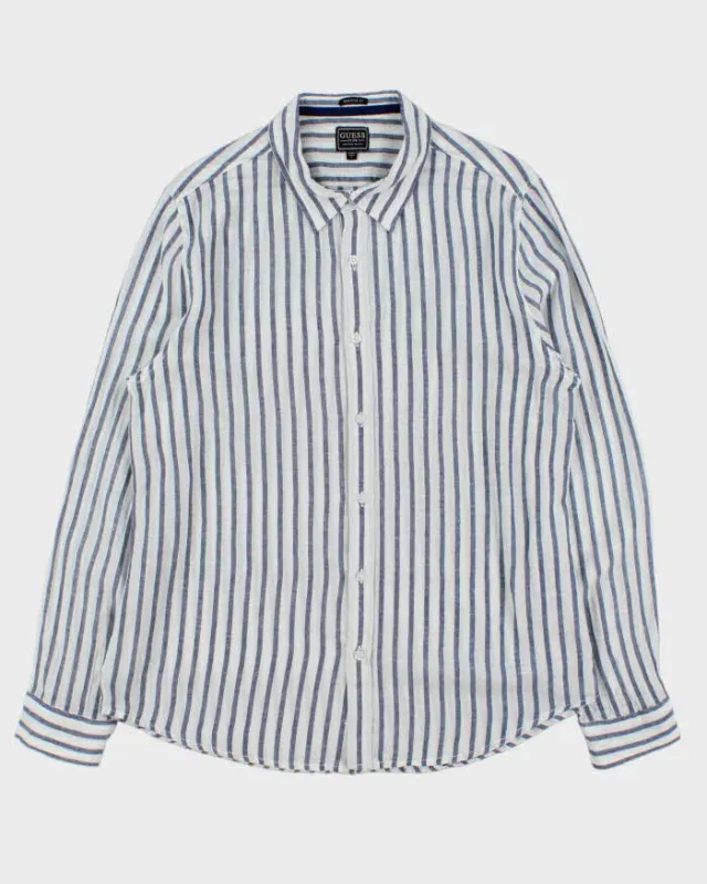 Vintage Guess Striped Linen Regular Fit Long Sleeve Shirt - L sold by Rokit