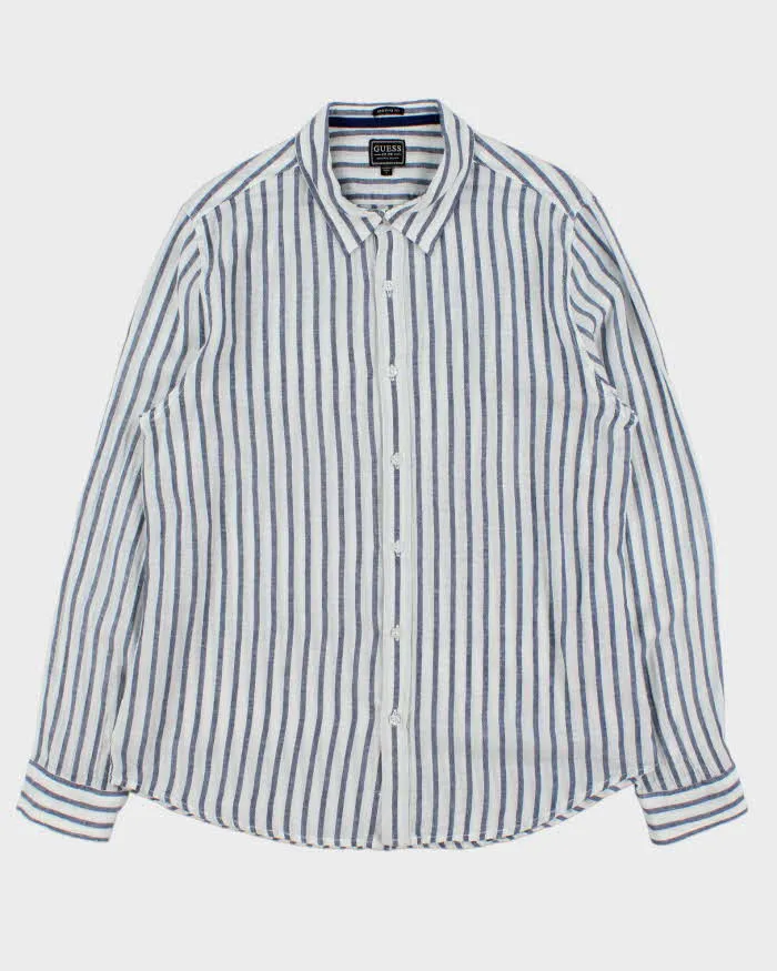 Vintage Guess Striped Linen Regular Fit Long Sleeve Shirt - L sold by Rokit