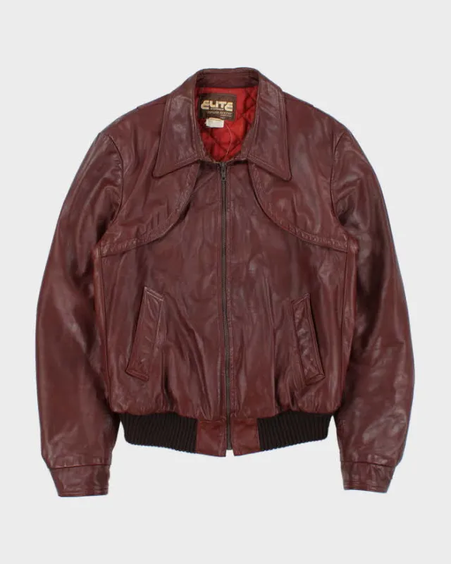 Vintage 1970s Elite Sportswear Quilt Lined Leather Dagger Collared Bomber Jacket - M made by Rokit