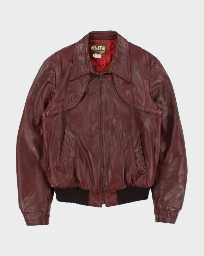 Vintage 1970s Elite Sportswear Quilt Lined Leather Dagger Collared Bomber Jacket - M sold by Rokit