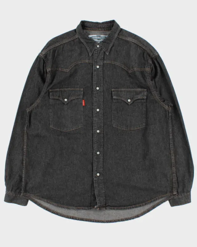 Vintage 1990s Subway Italian Snap Button Western Raw Denim Long Sleeve Shirt - L sold by Rokit