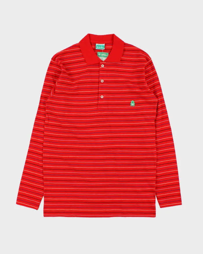 DSWT Vintage 1980s Benetton Striped Tennis Long Sleeve Polo Shirt - M sold by Rokit