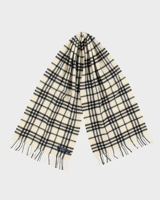 Vintage Y2K 00s Burberry Nova Check Cream Cashmere Unisex Fringed Scarf made by Burberry