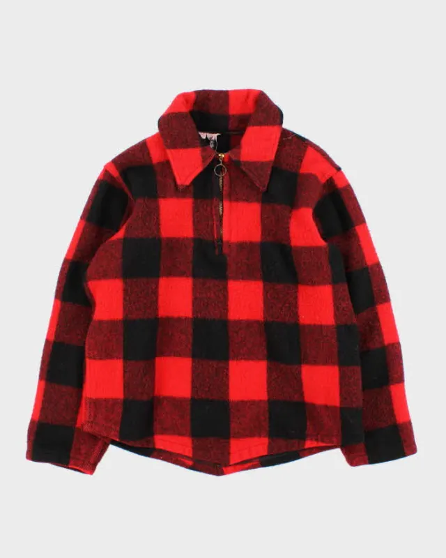 Vintage 1970s Woolrich Buffalo Plaid Wool Women's Collared Quarter-Zip Pullover - L sold by Rokit