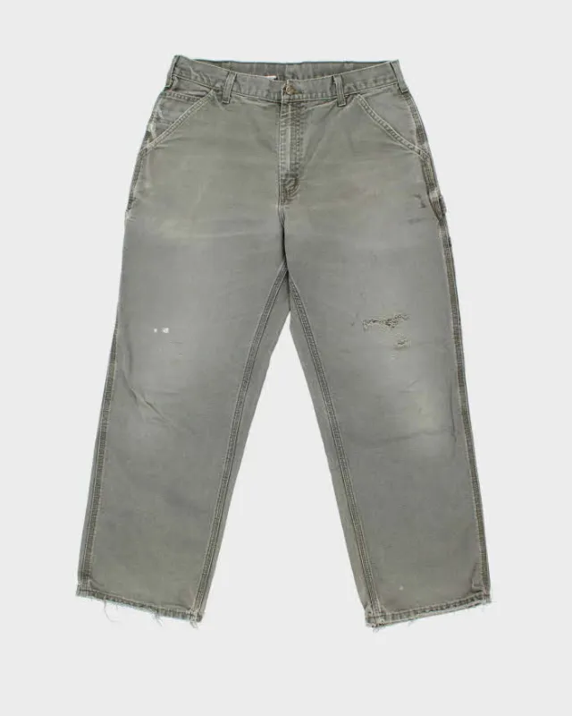 Vintage Y2K 00s Carhartt B11 Moss Distressed Dungaree Fit Carpenter Trousers - W32 L32 sold by Rokit