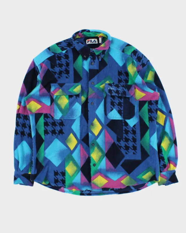 Vintage 1990s Fila Magic Line Patterned Fleece Over Shirt - L sold by Rokit