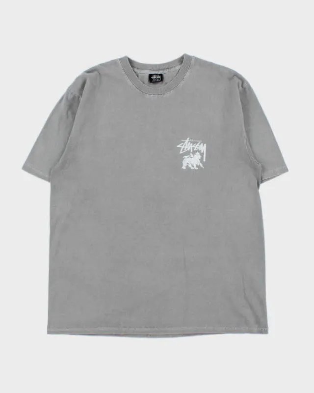 Vintage Stussy Rasta Lion Free Yourself Faded Grey Crewneck T-Shirt - L sold by Rokit