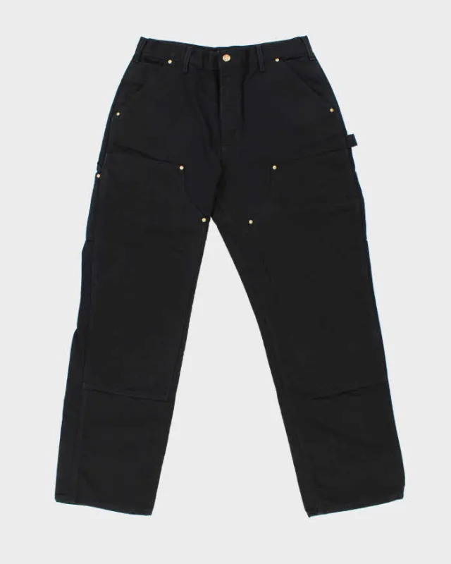 DS Carhartt B01 BLK Firm Duck Canvas Double Front Loose Fit Made In USA Carpenter Trousers - W34 L32 made by Carhartt
