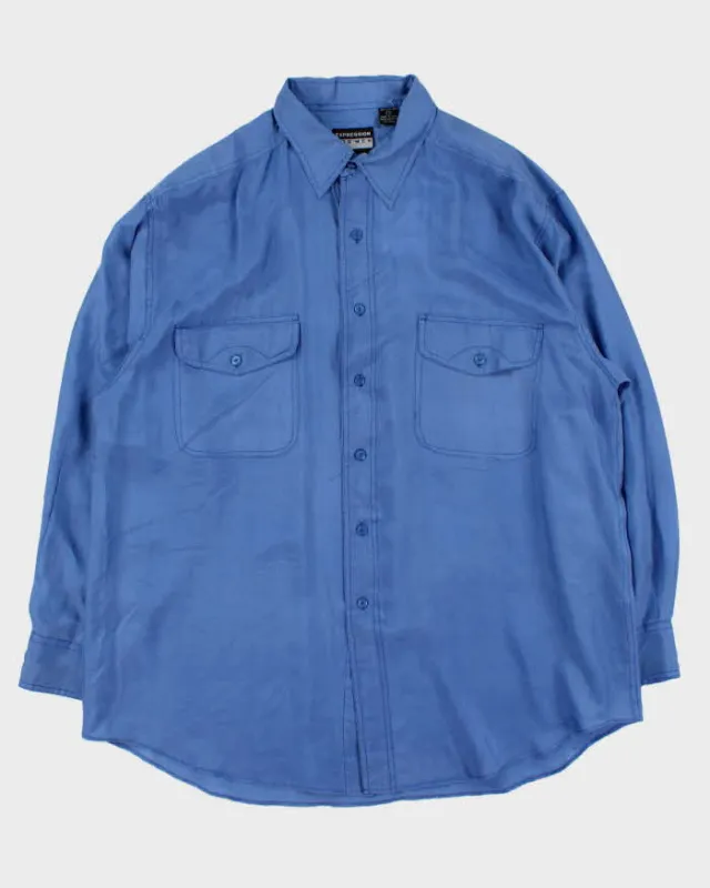Vintage 1990s Steel Blue Silk Long Sleeve Shirt - L sold by Rokit