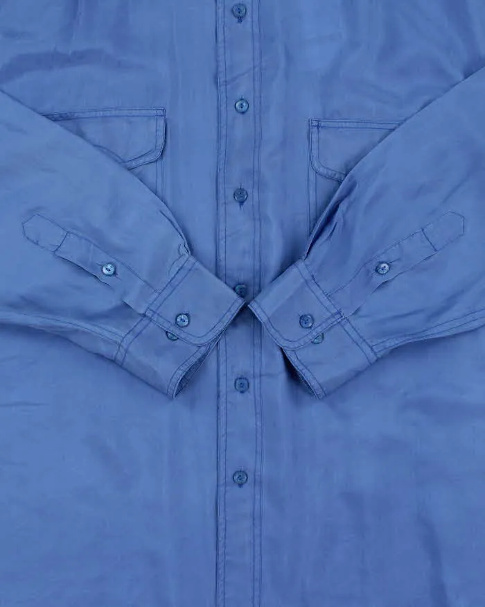 Vintage 1990s Steel Blue Silk Long Sleeve Shirt - L sold by Rokit product image thumbnail 4