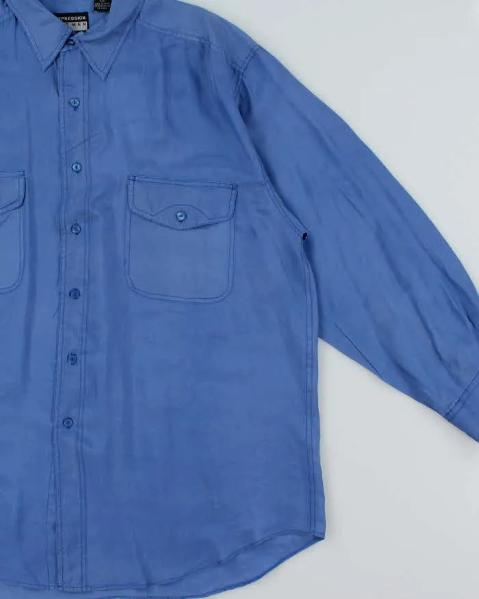 Vintage 1990s Steel Blue Silk Long Sleeve Shirt - L sold by Rokit product image thumbnail 3