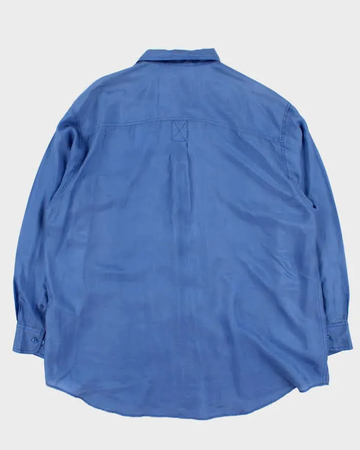 Vintage 1990s Steel Blue Silk Long Sleeve Shirt - L sold by Rokit product image thumbnail 2