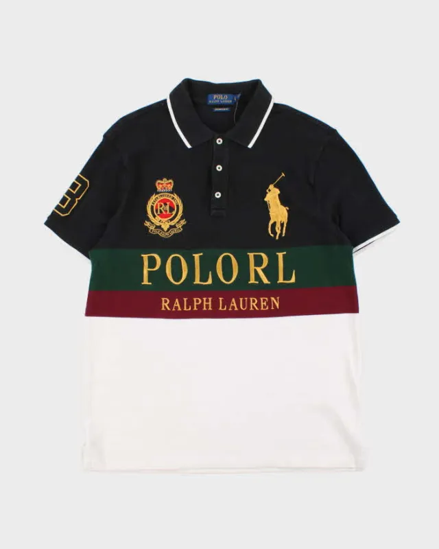 Vintage Polo Ralph Lauren Large Pony Tri-Colour Custom Slim Fit Short Sleeve Polo Shirt - L sold by Rokit