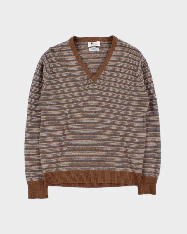Vintage 1970s Hudson's Bay By Alan Paine Lambswool Striped V-Neck Knit Jumper - M made by Rokit