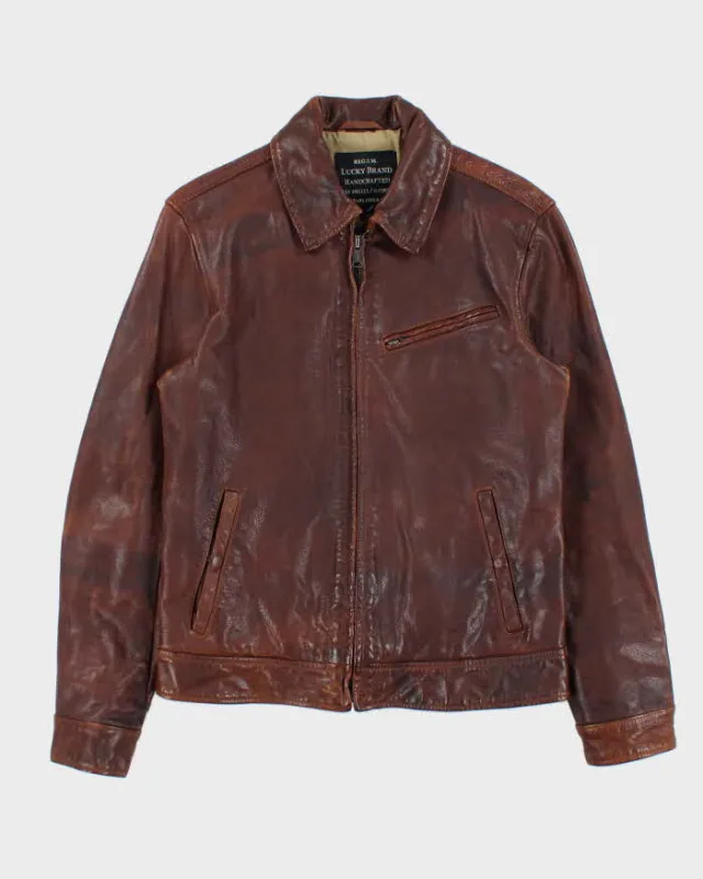 Vintage Y2K 00s Lucky Brand Handcrafted Leather Trucker Jacket - S made by Rokit