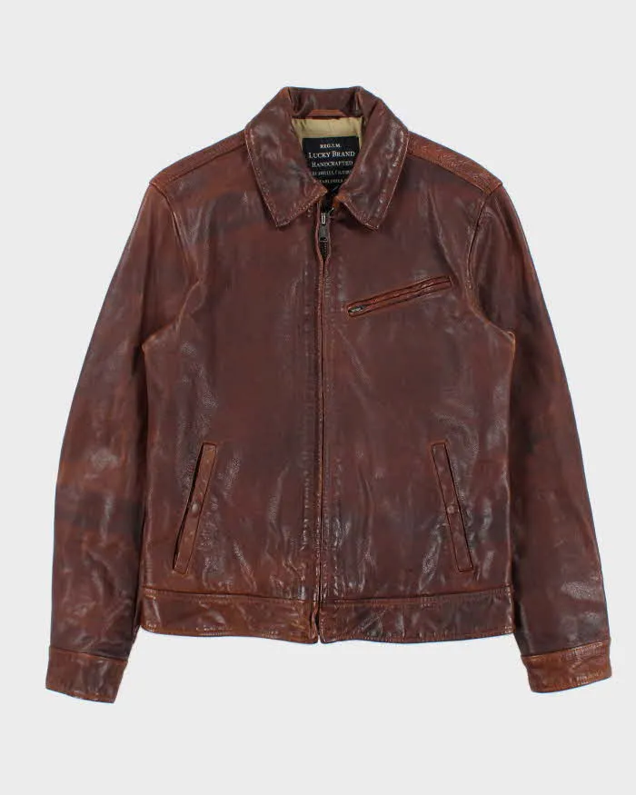 Vintage Y2K 00s Lucky Brand Handcrafted Leather Trucker Jacket - S sold by Rokit