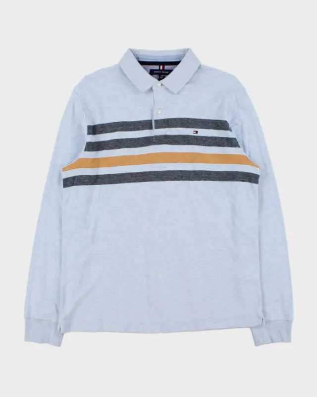 Vintage Tommy Hilfiger Striped Chambray Slim Fit Long Sleeve Polo Shirt - L made by Rokit