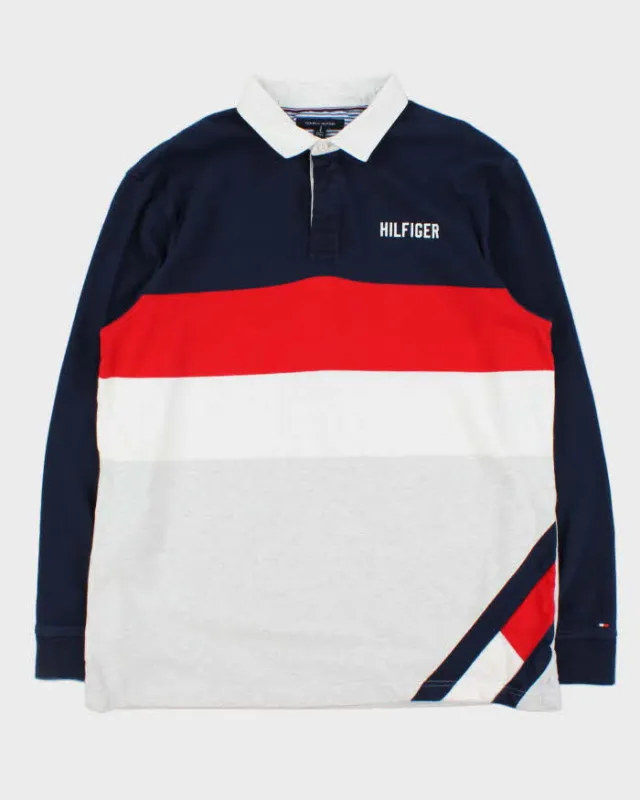 Vintage Tommy Hilfiger Colour Block Striped Long Sleeve Rugby Shirt - XL sold by Rokit