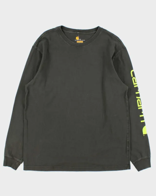 Vintage Carhartt Khaki Original Fit Crewneck Long Sleeve Logo T-Shirt - M made by Carhartt