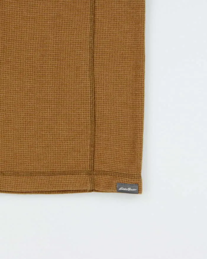 Vintage Eddie Bauer Heavyweight Tan Long Sleeve Henley Waffle T-Shirt - L sold by Rokit product image thumbnail 5