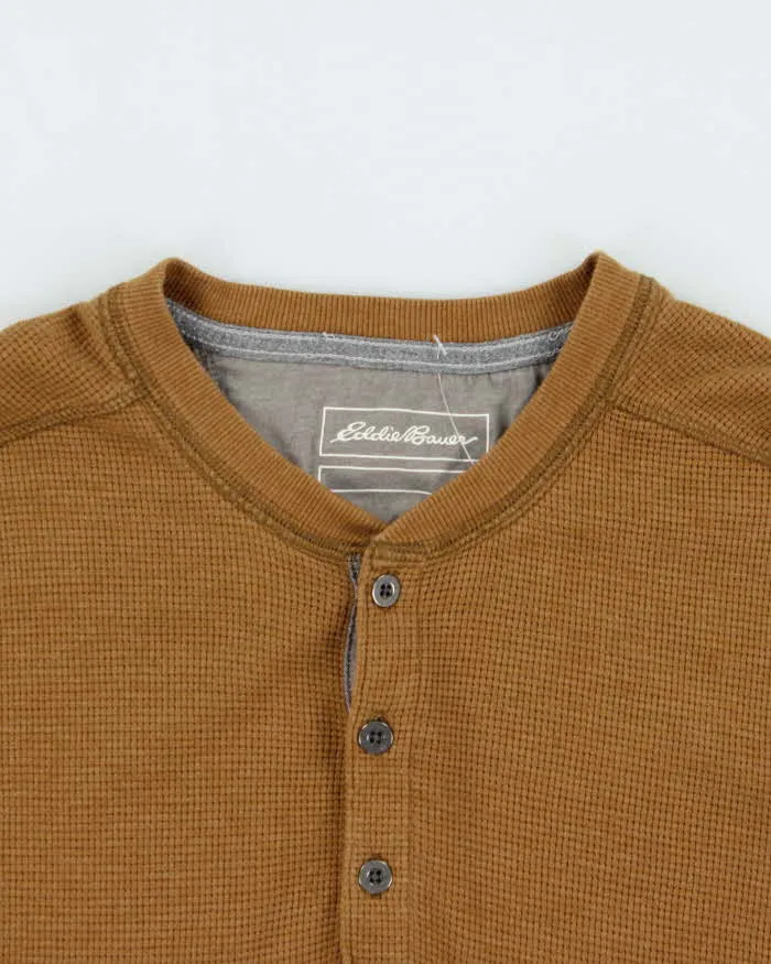 Vintage Eddie Bauer Heavyweight Tan Long Sleeve Henley Waffle T-Shirt - L sold by Rokit product image thumbnail 3