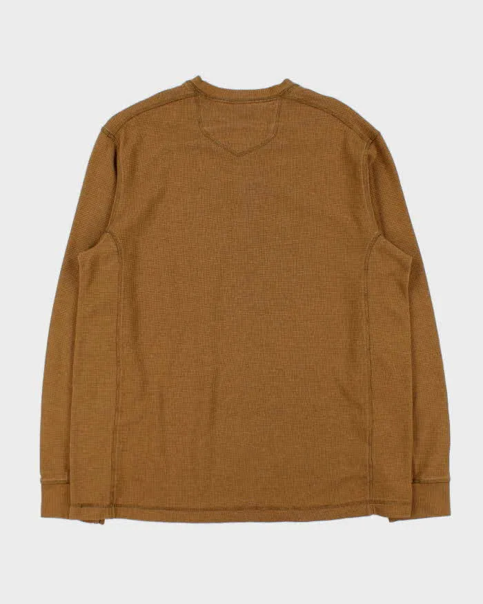 Vintage Eddie Bauer Heavyweight Tan Long Sleeve Henley Waffle T-Shirt - L sold by Rokit product image thumbnail 2