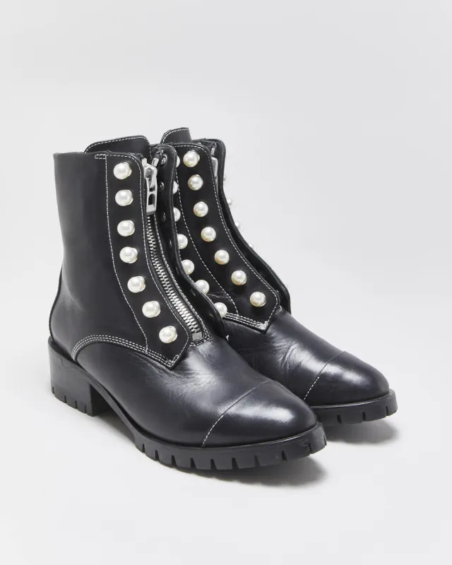 3.1 Philip Lim Women's Leather Lug Pearl Zipper Combat Boots - UK6 sold by Rokit