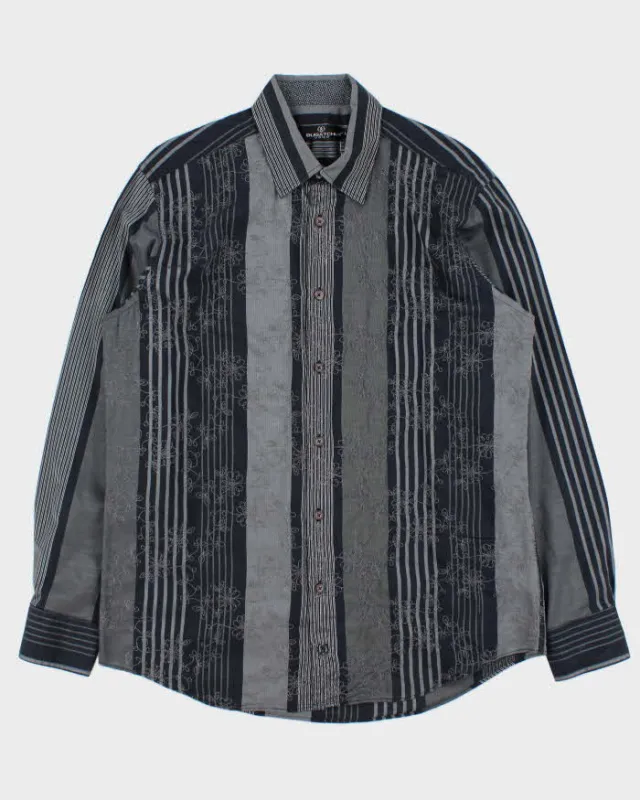 Vintage Y2K 00s Bugatchi Floral Embroidered Striped Long Sleeve Shirt - L made by Rokit