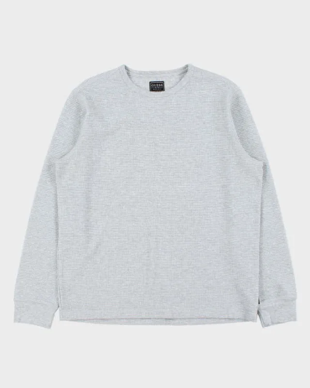Vintage Y2K 00s Guess Heavyweight Marl Grey Long Sleeve Waffle T-Shirt - L sold by Rokit